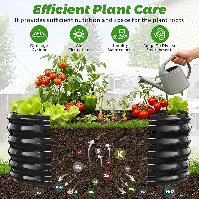 YSEJOMP 17" Tall Outdoor Garden Raised Garden Bed Kits, 4ft X 2ft Oval,0.8MM Thick Metal Raised Planter Bed/Ground Planter Box for Variety of Flowers,Herbs,Vegetables (Black, 48X24X16.5 Inches)