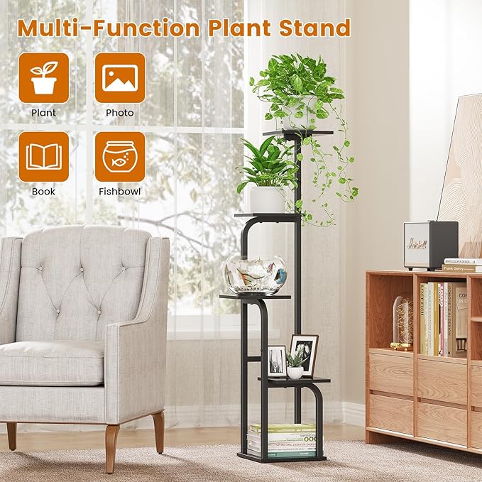 5 Tier Plant Stand Indoor, Plant Shelf for Multiple Plants, Flower Pot Holder Shelf, Planter Display Rack for Patio Garden Balcony Living Room Bedroom Decor, Black