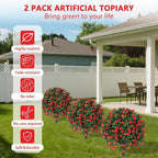 Artificial Rose Topiary Ball Trees with Ground Spike, 2 Pack 16 Inches UV Resistant Artificial Shrubs, Fake Evergreen Artificial Plant Brush for Indoor Outdoor Front Porch Garden