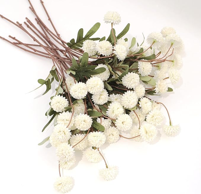 12Pcs Fake Kiku Flowers, Artificial Small Chrysanthemum Balls with Stems, Faux Silk Mini Pompon Mums for Vase Floral Arrangement DIY Bouquets Wedding Party Table Centerpieces Home Decor (No Vase)