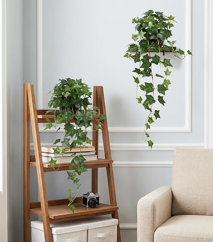 Fake Plants 2Pcs Faux Ivy Plants Potted Indoor Artificial Hanging Plants Realistic Hanging Fake Greenery Table Desk Bathroom Office Bedroom Living Room Shelf Modern Farmhouse Decor Intdoor