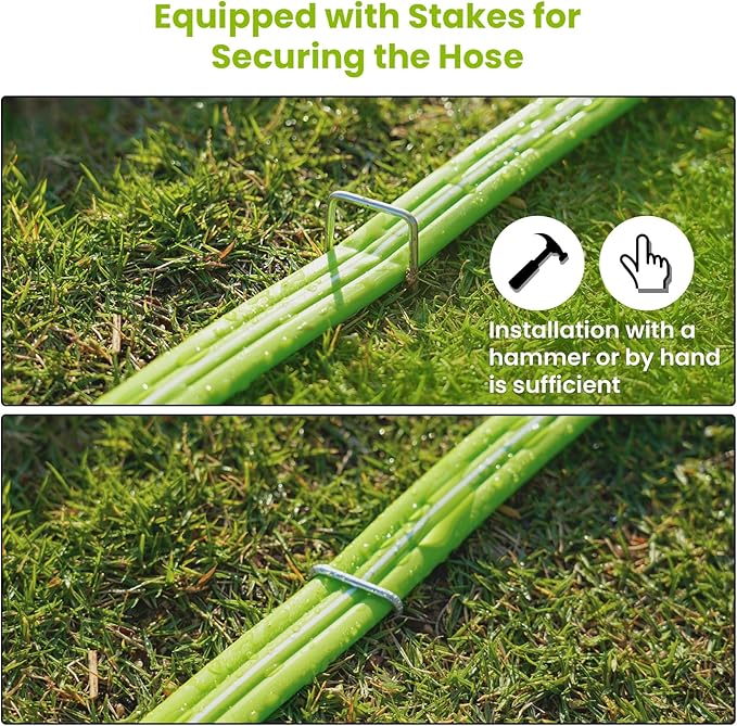 Sprinkler Soaker Hose 50FT 2Pack, Watering Hose with Holes, High-Efficiency Sprinklers System for Garden and Lawn with Staples
