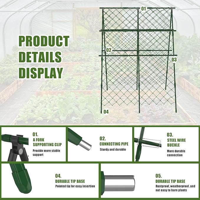 63"H x 47"L Cucumber Trellis for Raised Bed, Adjustable Garden Trellis for Climbing Plants Outdoor with Climbing Net and Plant Support Clip, A-Frame Trellis for Vegetable, Cucumbers, Tomatoes