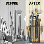 Garden Tool Organizer, Up 48 Long Handle Tool, Garage Storage and Organization with Side Hook for Broom/Rake/Shovel/T-Handle Tool, Heavy Duty Steel Outdoor Tool Rack,Yard Tool Stand for Shed