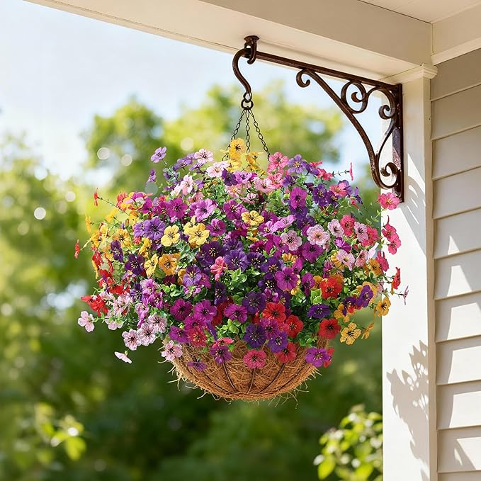 Ivydale Artificial Flowers for Outdoor 24 Bundles Fake Mums with Eucalyptus Leaves UV Resistant Silk Faux Daisy Flower Plant for Outside Home Porch Patio Window Box, Purple