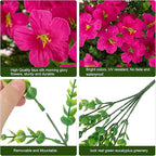 Artificial Flowers for Outdoors Fake Plants Outside Decoration, 20 Bundles Fuchsia Silk Petunia with Eucalyptus UV Resistant Realistic Faux Flowers for Outdoor Planters Garden Balcony Yard Porch Patio