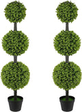 2 Pack Artificial Topiary Ball Tree 4FT, Set of 2 Faux Triple Balls Tree in Pot Shrubs Plants for Outdoor Front Door Porch Plant Outdoor