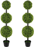 2 Pack Artificial Topiary Ball Tree 4FT, Set of 2 Faux Triple Balls Tree in Pot Shrubs Plants for Outdoor Front Door Porch Plant Outdoor