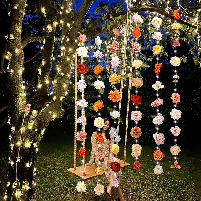 Suncalla 6 Pcs 35.4ft Hanging Flowers Garlands Backdrop Lighted Floating Fake Wildflower Vines LED Floral Garland Ceiling for Spring Wedding Bridal Shower Birthday Graduation Party(Bright,Multicolor)
