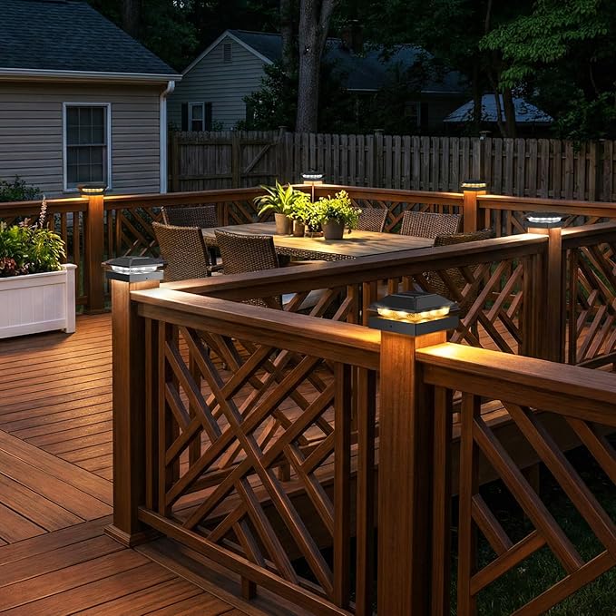 Peasur 4x4 Solar Post Cap Light 10 Pack, 2 Modes 16 LED Fence Deck Post Lights Waterproof, Black Post Lights Solar Powered Outdoor, Fit 4x4, 3.5x3.5 Wood/Vinyl Posts for Porch Fence