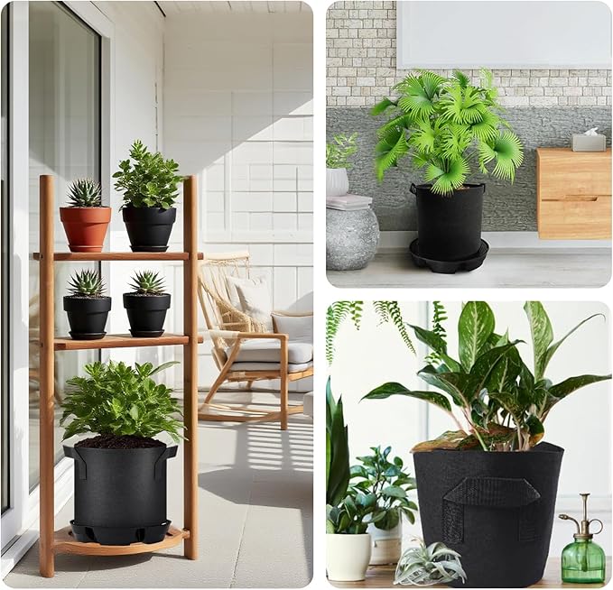 4Pcs Self Watering Pot Base with 1 Plant Grow Bag, Self Watering Pots for Indoor Plants, Plant Saucers, Auto Watering for Plants Indoor - Auto-Irrigation System for 5 Gallon Fabric Pots