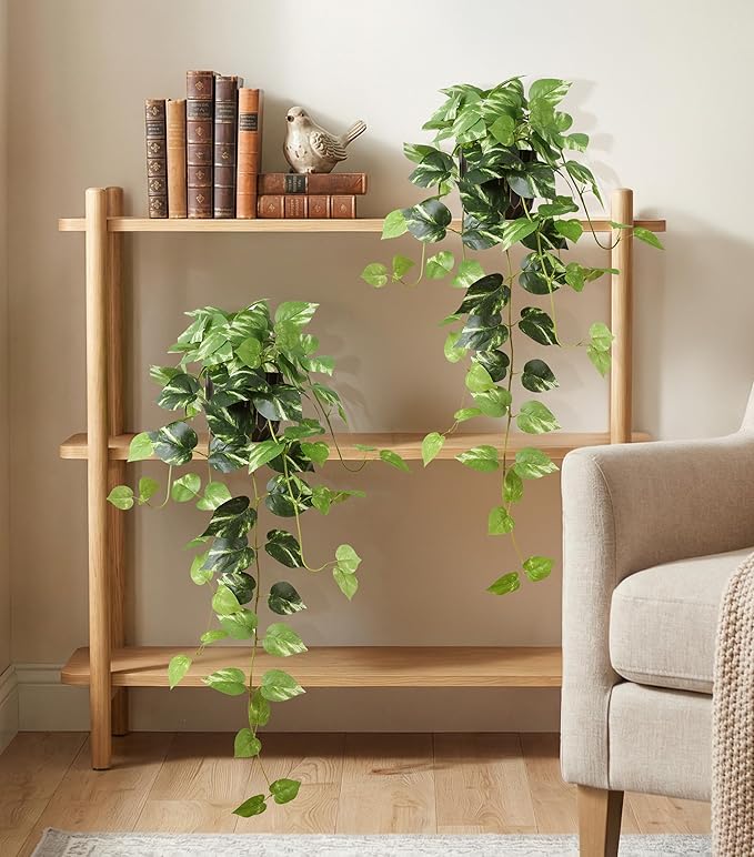 Fake Plants 2 Pcs Faux Pothos Plants Potted Indoor Artificial Hanging Plants Realistic Fake Greenery Table Desk Bathroom Office Bedroom Living Room Shelf Modern Farmhouse Decor Outdoor