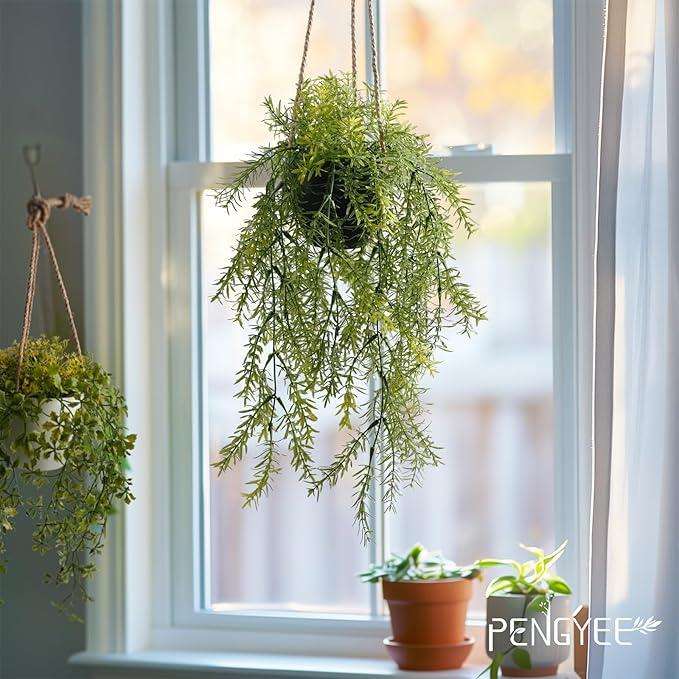 3 Packs Fake Hanging Plants with Black Pots, 18.5" Artificial Hanging Plants for Wall Decor, Fake Plants Mandala Vine Indoor/Outdoor for Home Bathroom Bedroom Kitchen Office Room Decor
