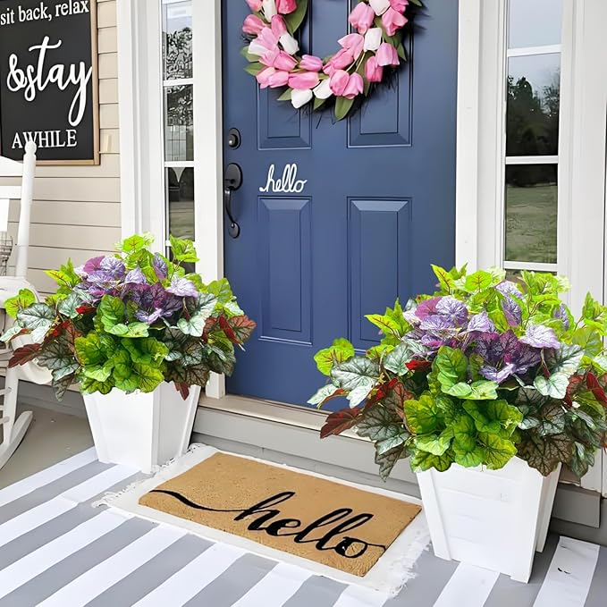 Artificial Plants Fake Heuchera Greenery for Outdoor UV Resistant, Faux Silk Realistic Bushes Look Real Shrubs for Outside Porch Planters Patio Pots Spring Summer Decor, 6 Bundles