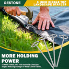60 PCS Landscape Fabric Staples Pins,Heavy Duty Circle Top Landscape Fabric Stakes, 6 inch Galvanized Weed Barrier Stakes Pins with Removal Tool,Reusable Garden Staples for Weed Barrier Fabric