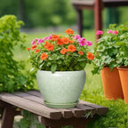 10 Inch Planter - Ceramic Plant Pots for Indoor Outdoor Plants, Indoor Pots for Plants with Drainage Hole and Saucer, Round Planter, Room Decor, Gifts for Plant Lovers, Crackle Light Green