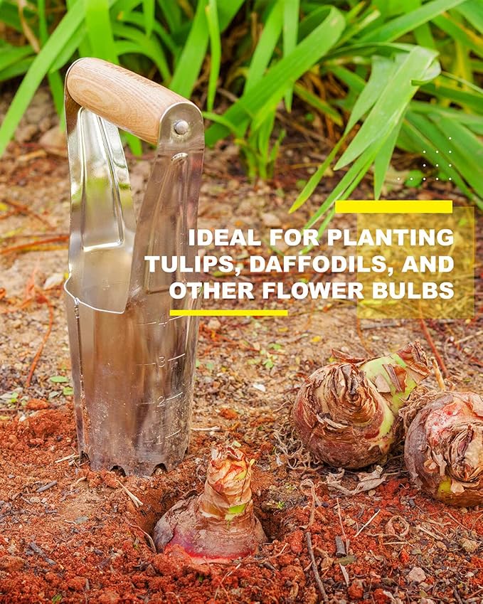 Bulb Planter Tool 4 Inch Measurements Garden Bulb Planting Tool Plant Hole Digger Tool for Tulip Daffodil Flower Plants Handled Transplanter