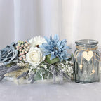 Artificial Flowers in Vase, Faux Flowers with Vase, Dusty Blue Rose Faux Dahlia Fake Peony Silk Hydrangea Eucalyptus Willow Plants Wildflowers Arrangements for Table Centerpiece Farmhouse Decor