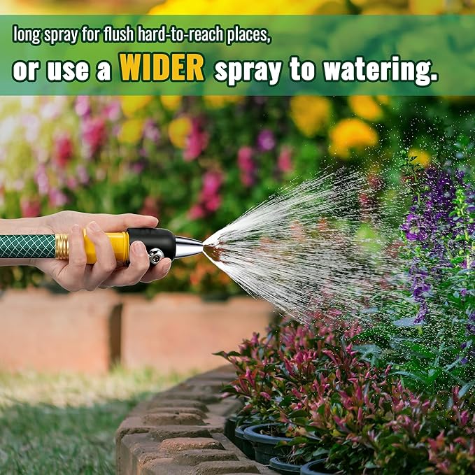 Feekoon Jet Nozzle with Shut Off, 3/4" GHT Sweeper Garden Hose End Zinc Nozzle with Shut Off Valve, Water Hose Sprayer Jet for Garden Watering, Car Washing and Sidewalk Sweeping(Black,2 Pack)
