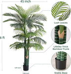 6FT Tall Triple Golden Cane Palm Tree (1 Pack), Large Faux Plants, UV Resistant Indoor/Outdoor Fake Plant in Black Cement Pot - Realistic Tropical Decor for Patio, Living Room, Office