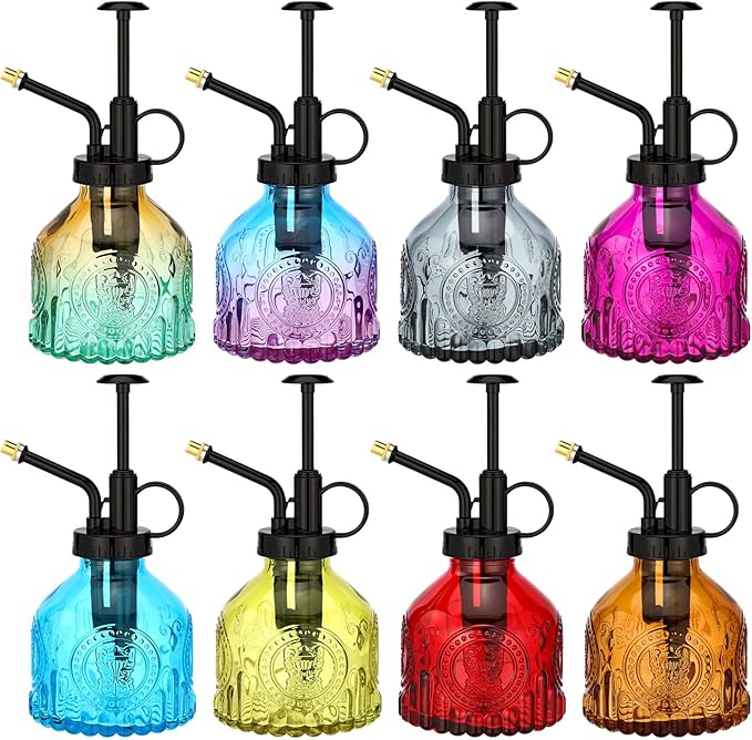 Zopeal 8 Pcs Glass Plant Mister Spray Bottle 200ml Vintage Plant Spritzer Multicolor Succulent Watering Bottle Watering Can 6.4'' with Plastic Top Pumps for Indoor Outdoor Garden Plants(Black)