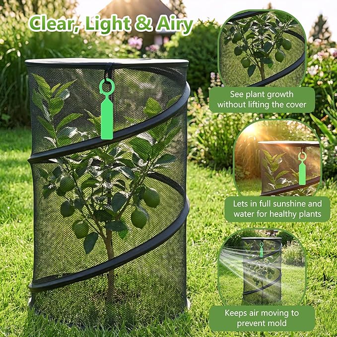 5 Pack Pop Up Insect Barrier Plant Cover, 20''H x 13''D Pop Up Fine Mesh Plant Protector with 24 Stakes 36 Labels Carry Bags, Pop Up Guard Plant Cover Tents for Vegetables Flowers, Black & White