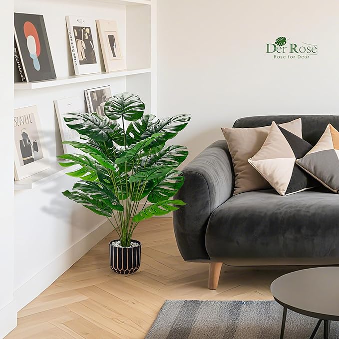 Der Rose Fake Palm Tree Large Artificial Potted Monstera Plants Indoor for Home Porch Patio Living Room Bathroom Outdoor Decor