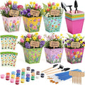 6 Pack Paint and Flower Plant Gardening Kit Stainless Steel Pots Colorful Metal Iron Flower Pots Acrylic Paint Gardening Tools Brushes Stickers for DIY Garden Painting Crafts