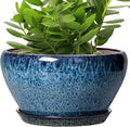 Ceramic Planter 11 Inch - Ceramic Pots for Plants Indoor Outdoor, Large Plant Pot with Drainage Hole and Saucer, Decorative Round Planter, Plant Lover Gifts, Garden Decor, Blue
