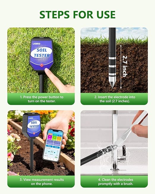 8-in-1 Soil Moisture Tester with APP Monitoring, Soil Moisture pH Meter, Light, Salinity, Fertility, EC, Temperature, Humidity Soil Test Kit for Garden, Farming, Lawns, Indoor & Outdoor Plants.