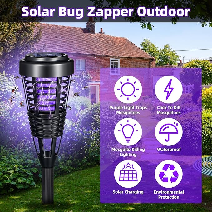 2026 4Pack Mosquito Repellent Outdoor Patio Solar Bug Zapper Outdoor,Mosquito Trap to Repel Gnat Small Flying Insect,Waterproof Mosquito Zapper for Outside,Solar Fly Zapper for Backyard,Garden,Patio