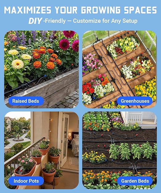 237FT All Quick-Connect Drip Irrigation System Kit with 40 Adjustable Nozzles, UV-Proof 1/2" & 1/4" PE Tubing, for Greenhouse, Lawn & Potted Plants Watering (40FT + 197FT)