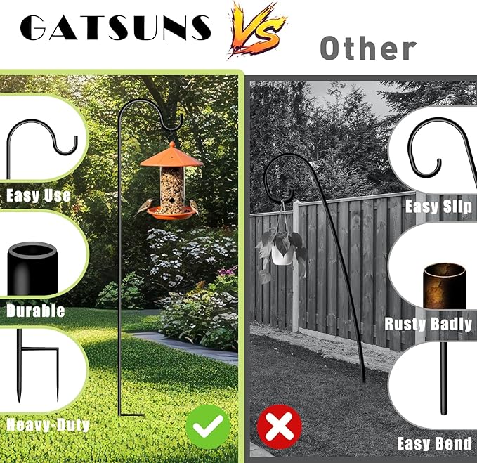 Shepherds Hooks for Outdoor 35Inch Garden Bird Feeder Pole with 2 Prongs Base for Hanging Flower Basket Plant Pot Solar Lantern Light Wind Chime Hanger for Wedding Decor 12 Pack