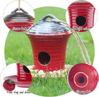 Kimdio Birdhouse Ceramic Hanging Birdhouses Bird Hut Hanging Multi-Function Outdoor Bird Feeders for Wild Birds, Finch, Cardinal, and Bluebird - Red