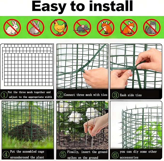3Pack 17x14 Inch Galvanized Wire Plant Protectors -9Pcs Mesh Cages with Stakes & Zip Ties, Chicken Wire Cloches for Rabbits Squirrels, Garden Vegetable Seedling Protection