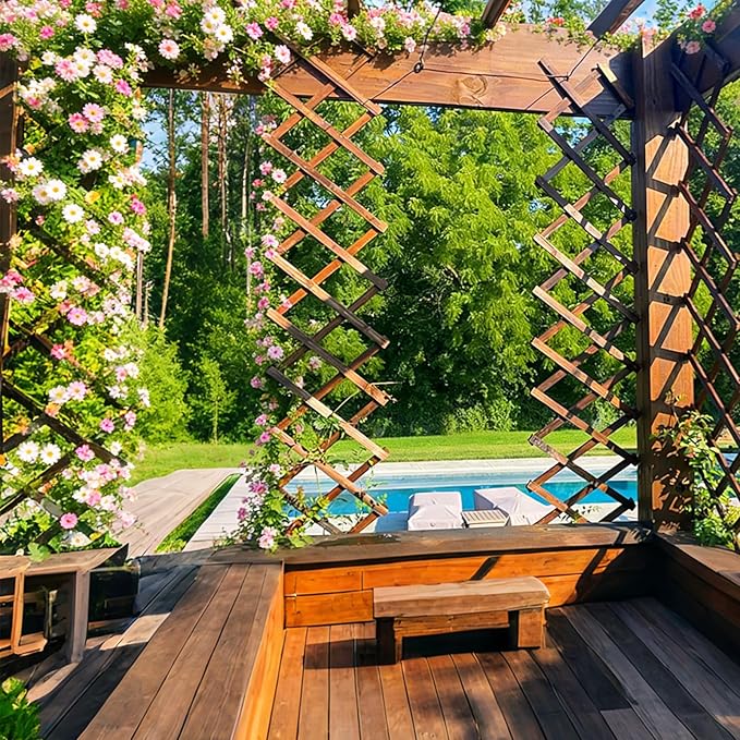 2 Pcs Expandable Garden Trellis, 13" x 68" Thickened Wooden Lattice Trellis for Climbing Plants Outdoor Ivy Vine Rose Clematis for Garden Fence Wall Patio Room Decor (2)