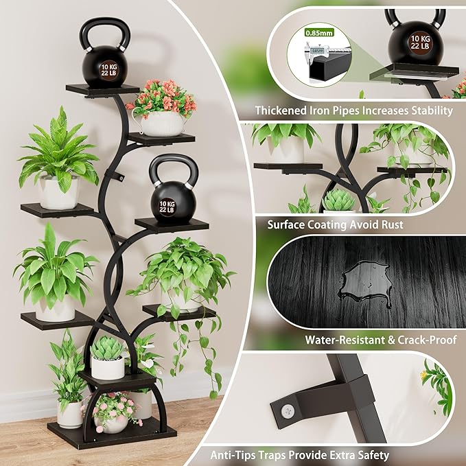 Plant Stand Indoor with Grow Light - 8 Tiered Plant Shelf Indoor, Corner Plant Stand, 49" Tall Plant Shelf with Lights for Indoor Growing, Lighted Flower Holder for Living Room, Balcony (Blackboard)