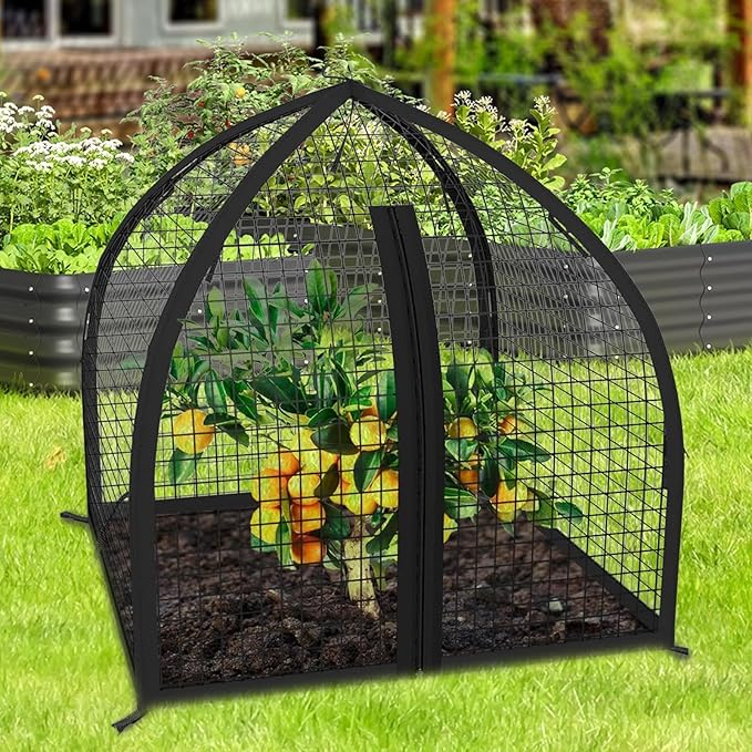 Plant Protectors | 22x22x22in Fruit Safety Support | with Stakes Zipper Plant Protection from Animals | for Flower Vegetables Chicken Bird Squirrel Rabbit Prevention Outdoor Balcony Yard Garden