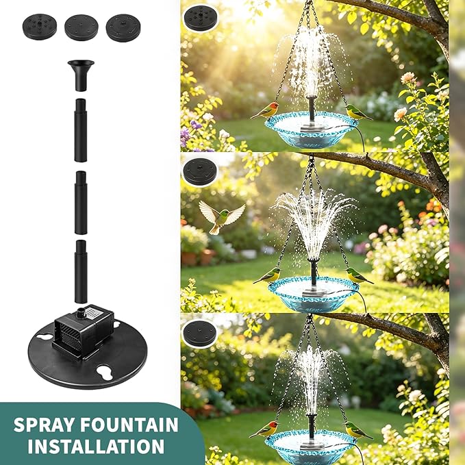 DDcafor Solar Water Fountain Pumps Hanging Bird Bath Fountain Solar Powered Cascading Bird Bath Water Fountain 3 Tier Bird Bath Solar Pump for Fountain