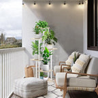 6 Tier Plant Stand Indoor, Thickened Metal Wood Corner Plant Shelf Stands for Multiple Plants, Indoor Tall Plants Stand Tiered Flower Holder for Living Room Patio Garden Balcony(White+Oak)