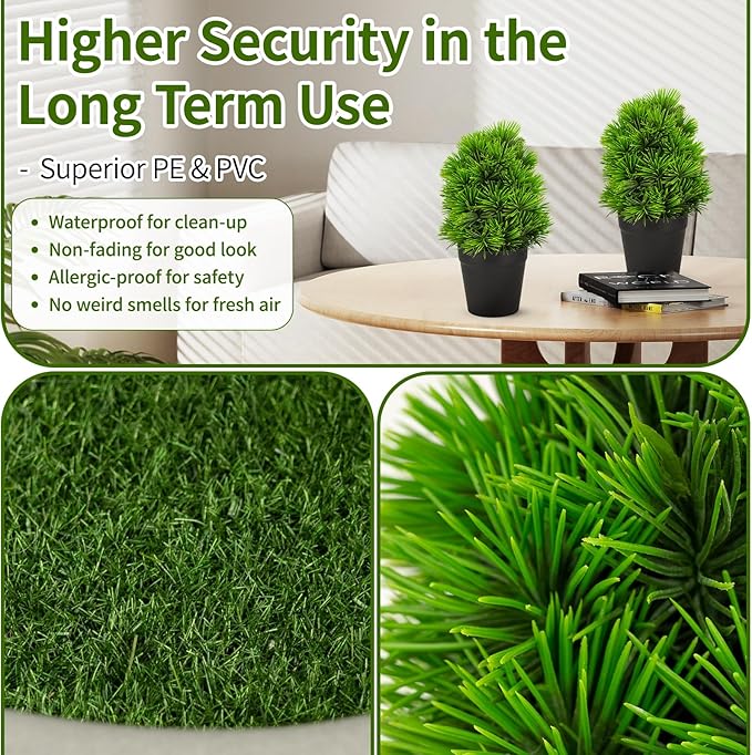 2 Pack Realistic Artificial Potted Plants Simulation Welcoming Pine,9.5" Small Faux Greenery for Desk Office Home Christmas Decorations, Pet Friendly Faux Cedar Shrubs in Pot (Maintenance Free)