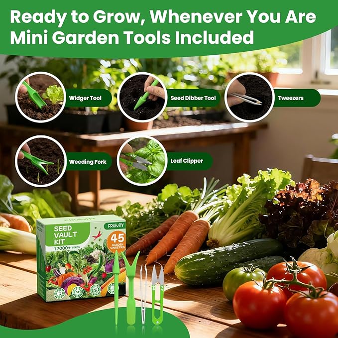 45 Heirloom Vegetable Seeds Variety Pack - 17,000+ Garden Seeds for Planting Indoor & Outdoor - Seed Vault Kit with Tomato, Cabbage- Home Garden Seeds for Hydroponic, Women, Friend Gift
