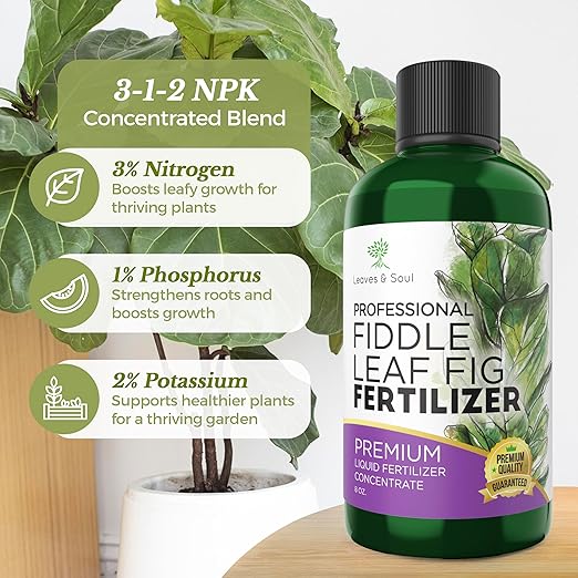 Professional Fiddle Leaf Fig Fertilizer Liquid 3-1-2 Concentrate 8 oz, Premium Fiddle Leaf Fig Plant Food for Indoor House Plants, Liquid Fertilizer for Fiddle Leaf Fig Plants