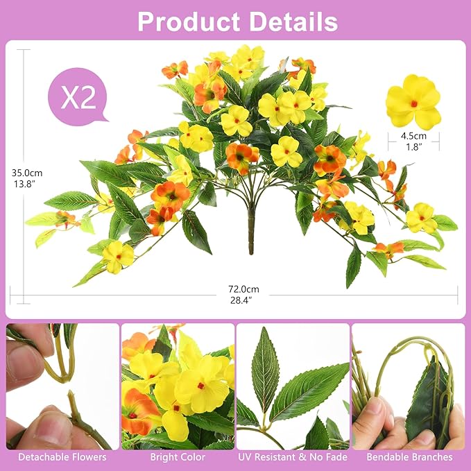 Hommyea Artificial Flowers for Outdoor, 2 Bundles UV Resistant Fake Plants Decoration Realistic Faux Silk Flowers No Fade Plastic Flowers for Outside Planters Home Porch Patio Yard Garden Decor