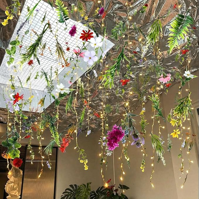 Suncalla 6 Pcs 35.4ft Hanging Flowers Garlands Backdrop Lighted Floating Fake Wildflower Vines LED Floral Garland Ceiling for Spring Wedding Bridal Shower Birthday Graduation Party(Fresh,Multicolor)
