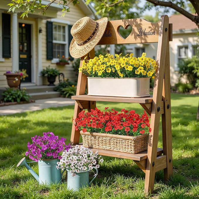 Alupssuc 24 Bundles Artificial Flowers for Outdoors Decoration, UV Resistant Silk Faux Floral Spring Fake Plastic Plants Greenery for Outside Indoor Home Porch Window Planter Decor, Mix 4 Colors