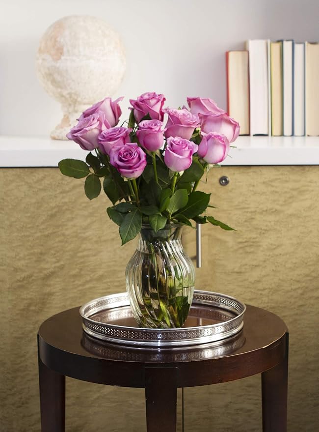 KaBloom - Bouquet of 12 Fresh Purple Roses (Farm-Fresh, Long-Stem) - Fresh Flowers for Birthday, Valentine's & Mother's Day