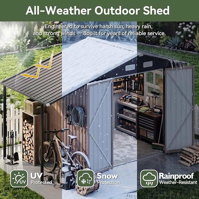 Aoxun 6x10 FT Outdoor Storage Shed Metal Lean to Sheds with Gazebo,Open Firewood Storage,Garden Shed with Lockable Doors,Sloped Roof,Windows, 2 in 1 Large Tool Shed for Patio, Backyard, Lawn