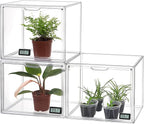 HBlife Mini Greenhouse for Indoor, Clear Stackable Green House with Magnetic Waterproof Door for Small Plants Nursery Germination, Tabletop Portable Greenhouse, 14.1x8.6x10.6 Inch (3 Pack)
