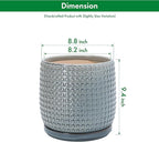 D'vine Dev 8 Inch Ceramic Beaded Stoneware Planter Pot - Flower Pot with Drainage Holes and Saucers for Indoor Succulent Plants or Flowers, Graphite Blue, 27-C-Q-9
